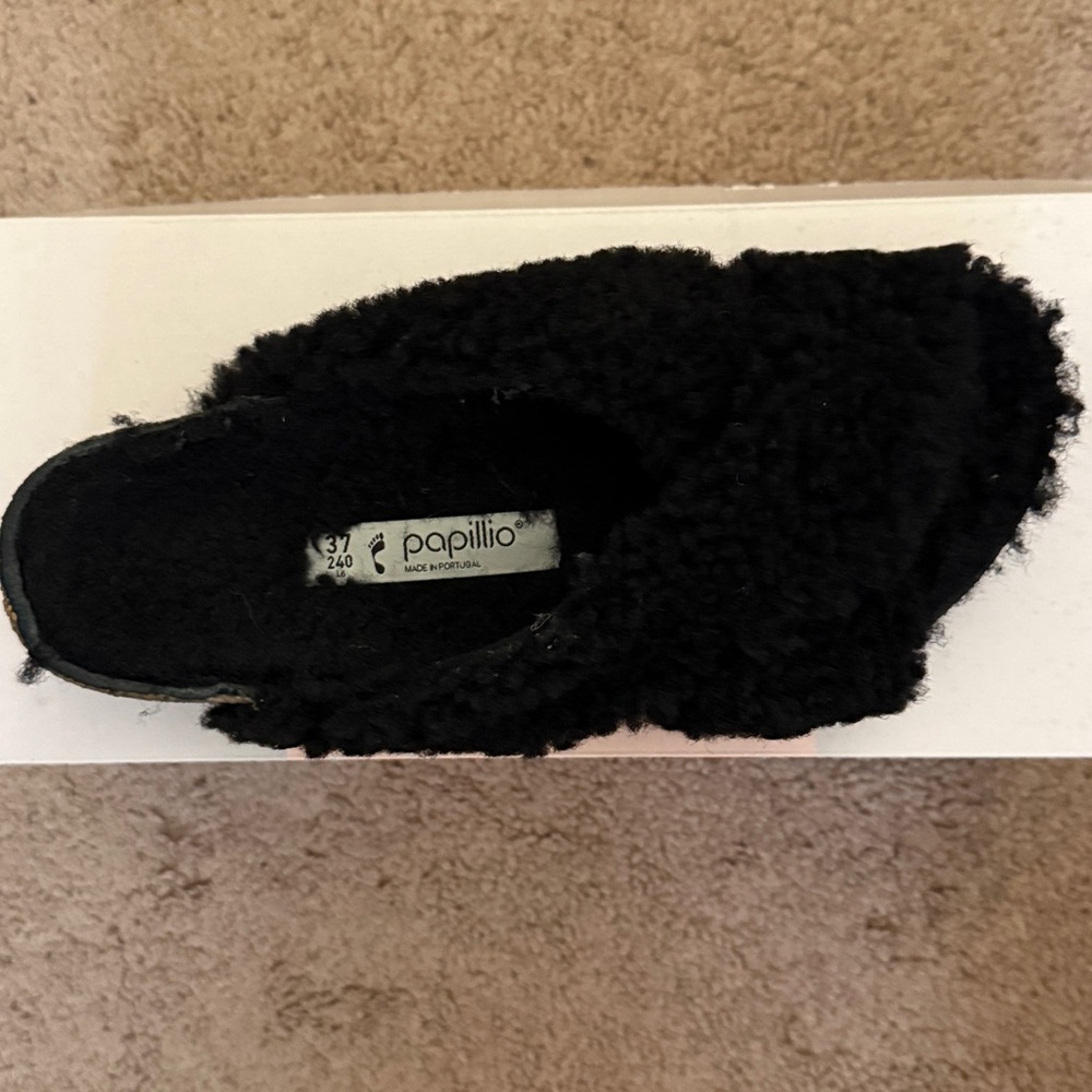 Papillio Birkenstock Black Fuzzy Slippers